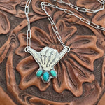 Skelly Hand Necklace (medium with mid-blue)