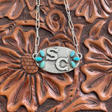 Initials SC Turquoise Oval Necklace