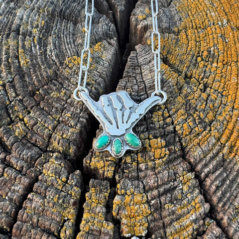 Skelly Hand Necklace (small with dark green)