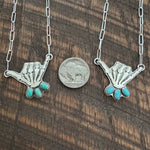Skelly Hand Necklace (large with bright blue)