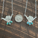 Skelly Hand Necklace (large with bright blue)