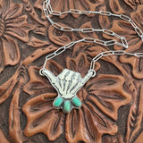 Skelly Hand Necklace (large with green turquoise)