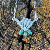 Skelly Hand Necklace (large with green turquoise)