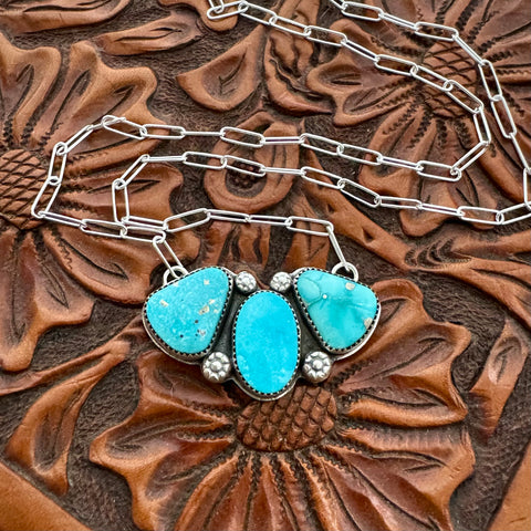 White Water Turquoise Branded Necklace